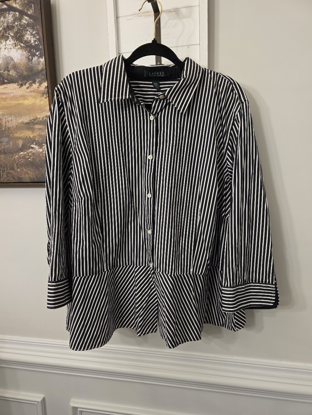 Lauren Ralph Lauren Black And White Stripe Peplum Blouse 20W